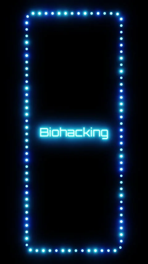 Glowing biohacking sign in flashing vertical frame, 3D render. Biohacking Stock Footage 332176653