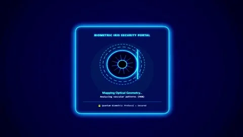 Glowing biometric eye iris scanner animation with futuristic HUD overlay an.. Stock Footage 343507323