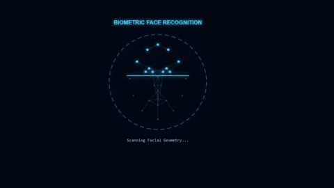 Glowing biometric face recognition and Face ID mesh security interface with.. Stock Footage 343507319