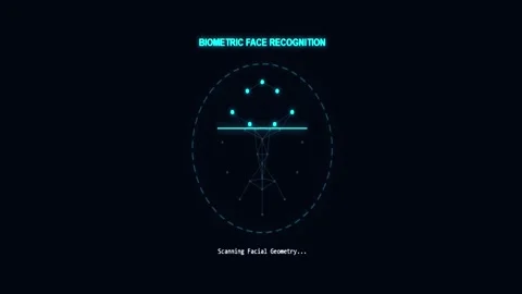 Glowing biometric face recognition interface animation with facial geometry.. Stock Footage 343507320