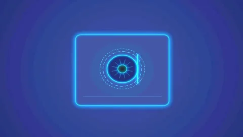 Glowing biometric iris scanner interface animation with futuristic HUD elem.. Stock Footage 343507342