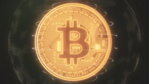 Glowing Bitcoin cryptocurrency rotating symbol with neon outlines, 4k 60 fps Stock Footage 258656897
