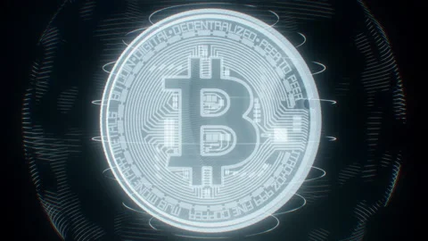 Glowing Bitcoin cryptocurrency rotating symbol with neon outlines, 4k 60 fps Stock Footage 264915099