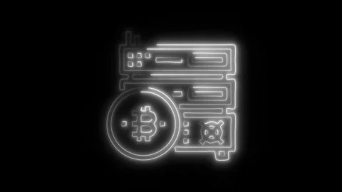 Glowing Bitcoin Mining Icon and Symbol in HD Video Neon Stock Footage 304558495