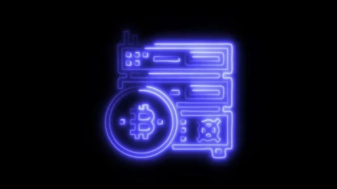 Glowing Bitcoin Mining Icon and Symbol in HD Video Neon Stock Footage 304558497