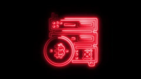 Glowing Bitcoin Mining Icon and Symbol in HD Video Neon Stock Footage 304558502
