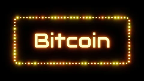 Glowing bitcoin sign in a flashing frame, 3D render. Crypto bitcoin background, Stock Footage 332174667