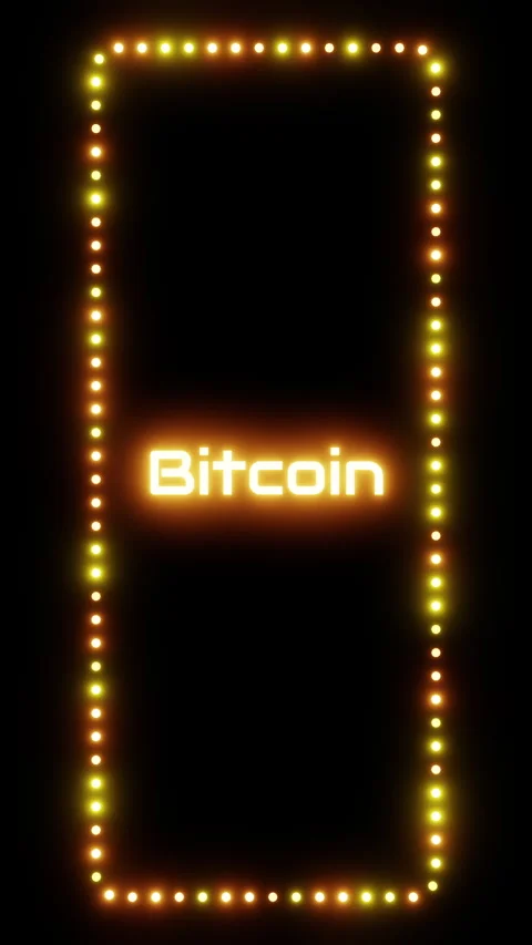 Glowing bitcoin sign in a flashing vertical frame, 3D render. Crypto bitcoin Stock Footage 332174684