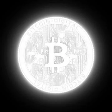 Glowing Bitcoin on tech background Illustration
