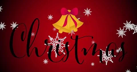 Glowing black Christmas script shining on red gradient backdrop, with golden Foto stock