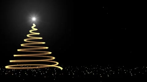 Glowing Black Christmas Tree Animation, Magic Particles, Copy Space Stock Footage 256994826