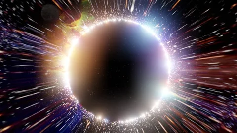 Glowing Black Hole distorting light, with stars, nebula Stock Footage 249265533
