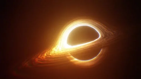 Glowing black hole emerging from darkness with expanding accretion disk Vidéo 334491936
