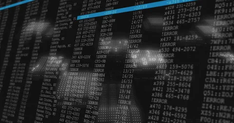 Glowing blocks sharpening, blue bar sliding highlighting errors, binary flowing, Video stock 311217084