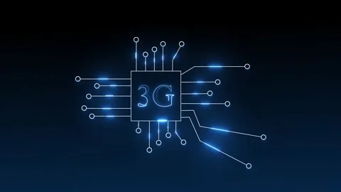 Glowing blue 3g chip connected to circuit board lines on dark animated back.. Stock Footage 337365892