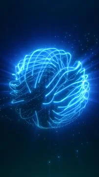 Glowing blue abstract brain-like energy core formed by luminous lines, symb.. Stock Illustration