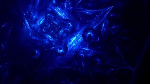 Glowing Blue Abstract Energy Forms with Geometric Lines on Dark Background Stock Footage 345952286
