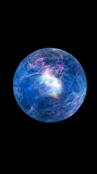 Glowing blue abstract energy sphere isolated on black background, symbolizi.. Illustrazione stock