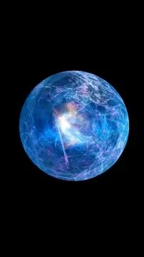 Glowing blue abstract energy sphere isolated on black background, symbolizi.. Stock Illustration