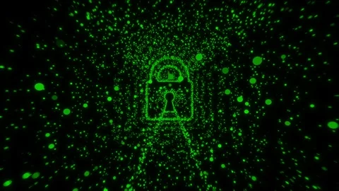Glowing blue abstract padlock with cosmic particles digital security Stock Footage 321966533