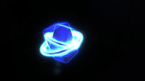 Glowing Blue Abstract Shape Rotating with a Bright Light Ring on Black Back.. Stock Footage 343699983
