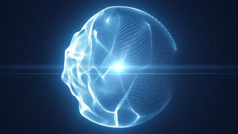 Glowing blue abstract sphere with fluid plasma texture and bright inner fla.. Stock Footage 337402463
