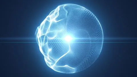 Glowing blue abstract sphere with fluid plasma texture and bright inner fla.. Stock Illustration