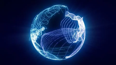 Glowing blue abstract sphere formed by flowing light trails and fine digita.. 스톡 일러스트