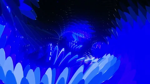 Glowing Blue Abstract Tunnel Loop with Animated Spikes in Dark Space. Looped 3D Stock-Footage 343821852