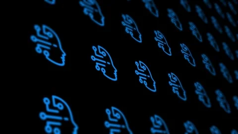 Glowing Blue AI Brain Head Icons Motion Background Artificial Intelligence Stock Footage 336148922