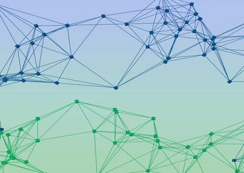 Glowing blue and green network of connections against blue and green gradient Stock Illustration