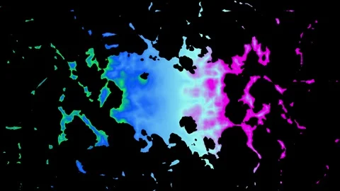 Glowing blue and pink splashes emerge from the center of a black background Видео 331676427