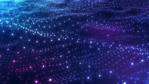 Glowing blue and purple particles form a flowing digital wave landscape, crea Stock Footage 332801643