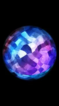 Glowing blue and purple patterned sphere on black Stock Illustration