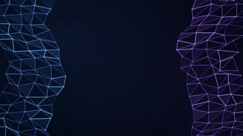 Glowing blue and purple plexus structures undulate against a dark navy 库存影片 345184977