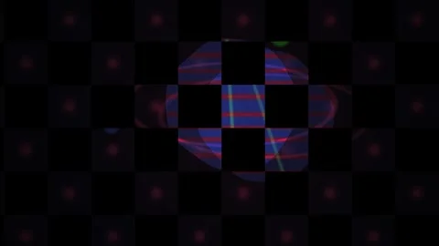 Glowing blue and red checkered pattern on a black background with a green dot Stock Footage 337460471