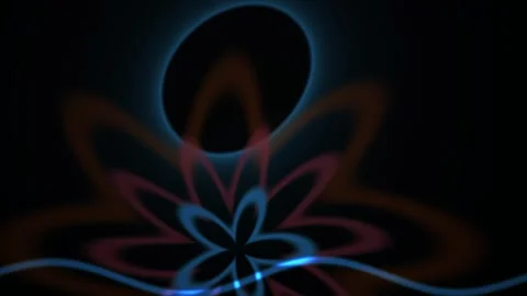 Glowing blue and red neon flower design on black background with white space. Stock Footage 336229213