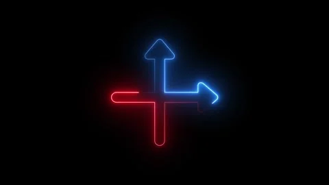 Glowing blue and red neon arrow signs on black background 库存影片 344794376
