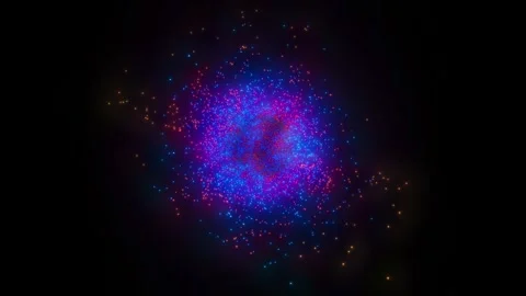 Glowing blue and red particles and lights expanding on dark background Stock Footage 305650996