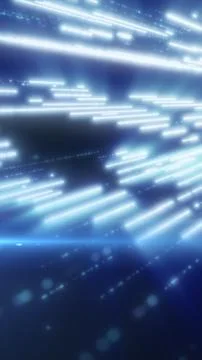 Glowing blue and white light streaks stream across a dark futuristic backgr.. Stock Illustration