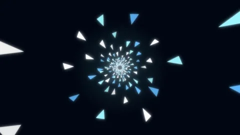 Glowing blue and white triangles forming an abstract spiral tunnel Stock Footage 336349593