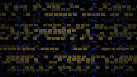 Glowing Blue and Yellow Pixels on Black Background. Stock Footage 335950257