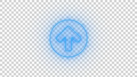 Glowing blue arrow pointing up in a circle isolated on transparent background Stock Illustration