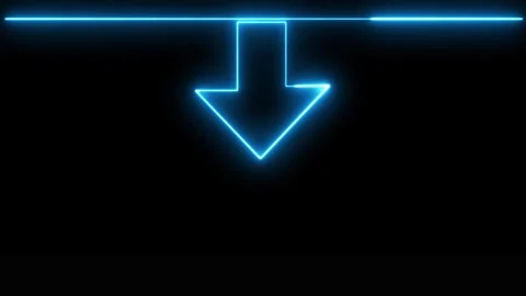 Glowing blue arrow pointing down motion Stockbeeldmateriaal 330559033