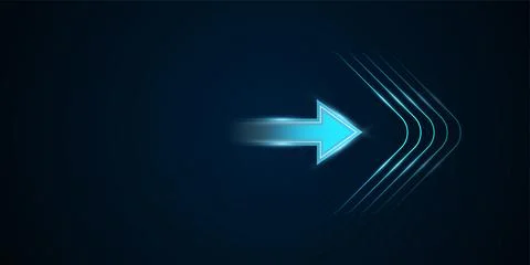 A glowing blue arrow points right, set against a dark, grid-like digital ba.. Stock Illustration