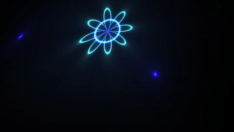 Glowing blue atom symbol with electrons orbiting nucleus in darkness. 스톡 동영상 336695257