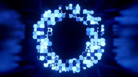 Glowing blue balls flash in shiny room. 4k abstract 3D background of luminous Stock Footage 127769926