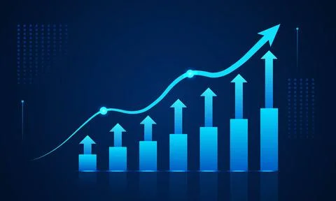 Glowing Blue Bar Graph and Rising Arrow Illustrazione stock