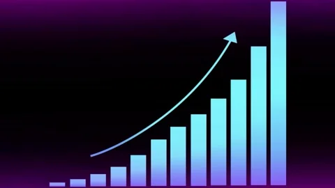 Glowing blue bar graph rising steadily against dark background representing Stock-Footage 343500056