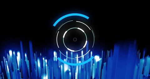Glowing blue bars and circular graphic elements in futuristic digital animation Stock Footage 305067070